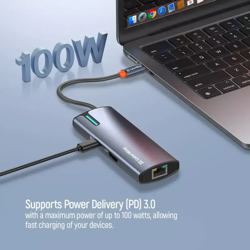 Docking station ColorWay CW-HUB02 6-in-1 100W — multiport hub with power delivery