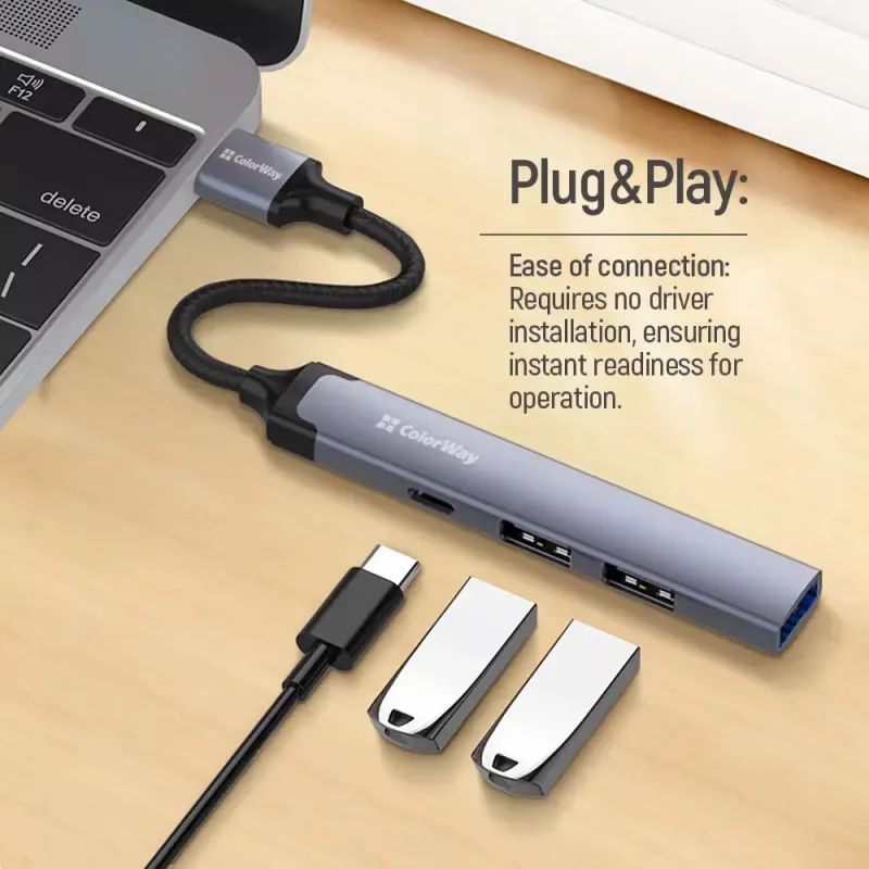 Docking station ColorWay CW-HUB05, 4-in-1 USB-C hub with HDMI and Ethernet