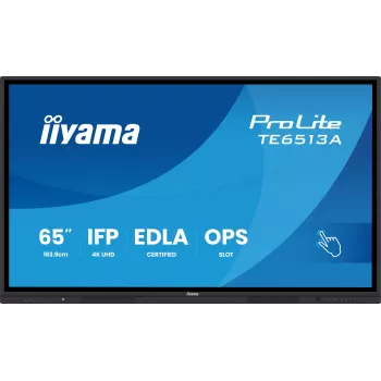 IIYAMA TE6513A-B2AG 64.5 inch 4K UHD Interactive Touchscreen Display with Android 14 EDLA, Wi-Fi 6E, 500 cd/m², 24/7