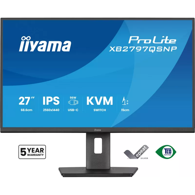 Computer monitor IIYAMA ProLite XB2797QSNP-B1 27 inch (68.6 cm) 2560×1440 QHD LED, 16:9, matt, speakers, USB 3.2 hub, height adjustable, VESA