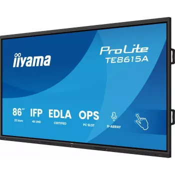 IIYAMA ProLite TE8615A-B2AG 86 inch 4K UHD Interactive Touch Display with Android 14 EDLA, Wi-Fi 6E, 20-point IR Touch, 2x16W Speakers, USB-C PD, VESA 800x400