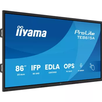 IIYAMA ProLite TE8615A-B2AG 86 inch 4K UHD Interactive Touch Display with Android 14 EDLA, Wi-Fi 6E, 20-point IR Touch, 2x16W Speakers, USB-C PD, VESA 800x400