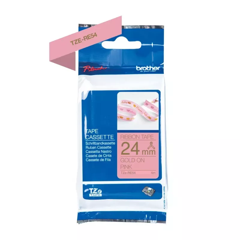 Brother TZE-RE54 label-making tape Gold on Pink