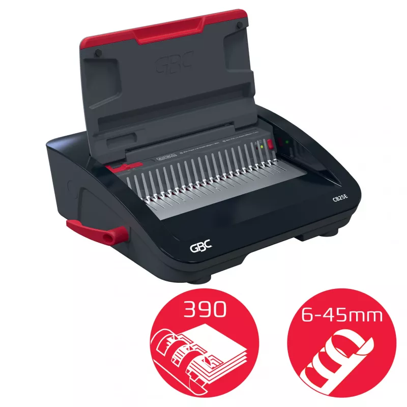 GBC CombBind® CB25E Electric Binding Machine, Comb binding machine, Electric, 390 sheets, Black, Red