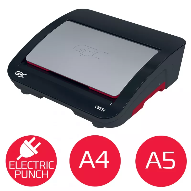 GBC CombBind® CB25E Electric Binding Machine, Comb binding machine, Electric, 390 sheets, Black, Red