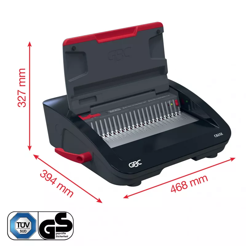 GBC CombBind® CB25E Electric Binding Machine, Comb binding machine, Electric, 390 sheets, Black, Red