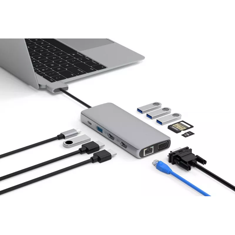 eSTUFF ES623010 interface hub USB 3.2 Gen 1 (3.1 Gen 1) Type-C 5000 Mbit/s Aluminium