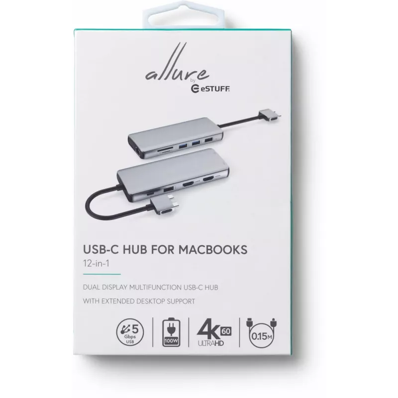 eSTUFF ES623010 interface hub USB 3.2 Gen 1 (3.1 Gen 1) Type-C 5000 Mbit/s Aluminium
