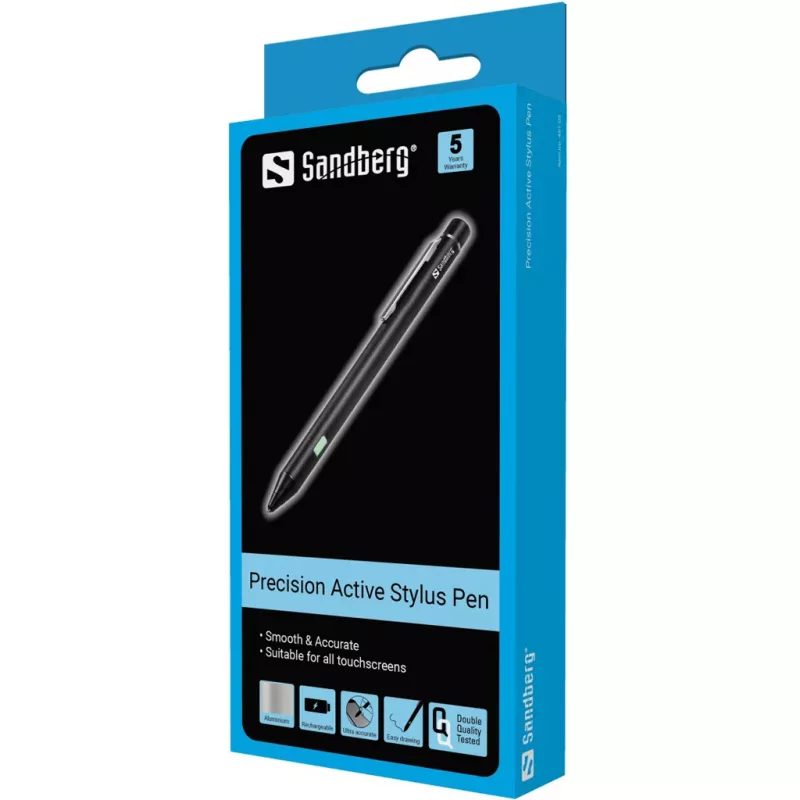 Sandberg Precision Active Stylus Pen, Mobile phone/Smartphone, Any brand, Black, Aluminium, Copper, Built-in, Lithium-Ion (Li-Ion)