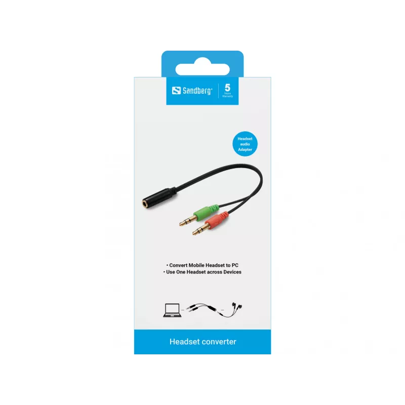 Sandberg Headset converter(mobile) PC, 2 x 3.5mm, Male, 3.5mm, Female, Black