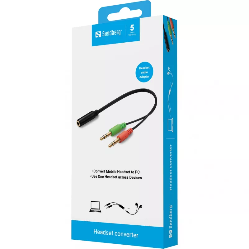 Sandberg Headset converter(mobile) PC, 2 x 3.5mm, Male, 3.5mm, Female, Black