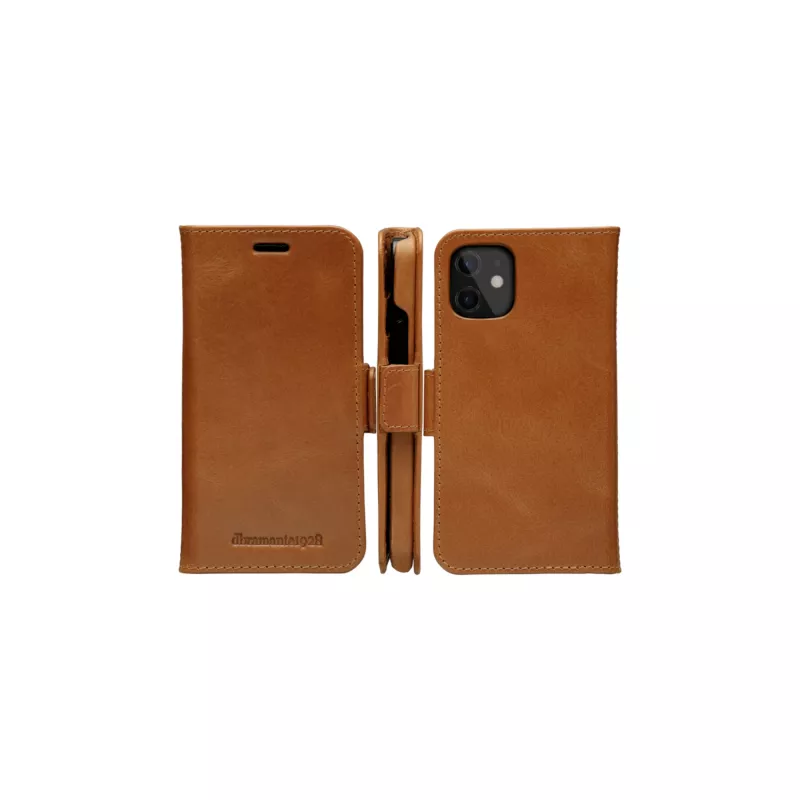 Wallet case dbramante1928 Lynge for iPhone 12 mini (5.4 inch) — Tan, 3 card pockets, desktop stand