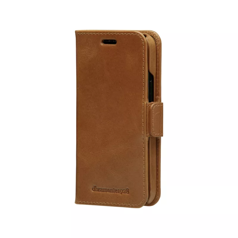 Wallet case dbramante1928 Lynge for iPhone 12 mini (5.4 inch) — Tan, 3 card pockets, desktop stand