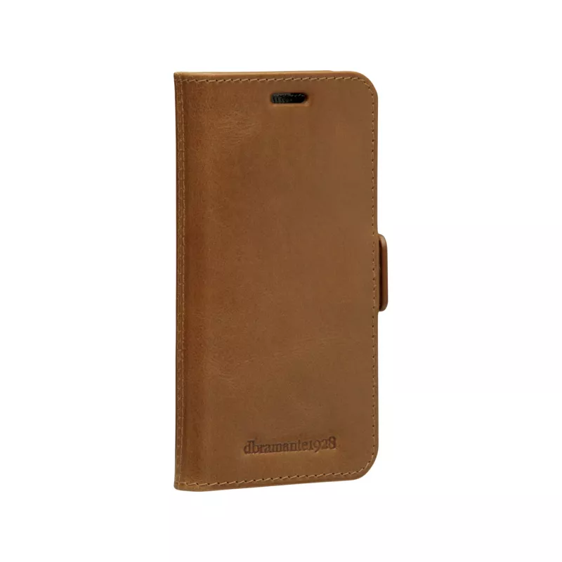 Wallet case dbramante1928 Lynge for iPhone 12 mini (5.4 inch) — Tan, 3 card pockets, desktop stand