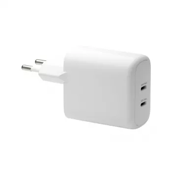 Wall Charger d bramante re-charge Pro — 2× USB-C 25W, 110–240V, White