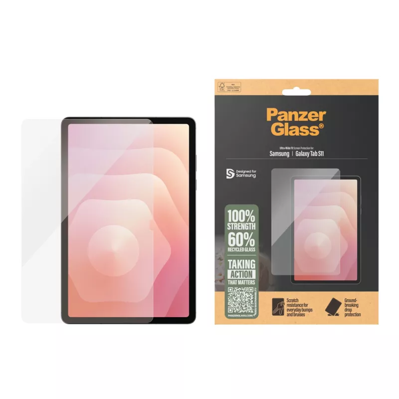 PanzerGlass Screen Protector for Samsung Galaxy Tab S11 — Tempered Glass, PET, Silicone, Ultra-Wide Fit, Transparent