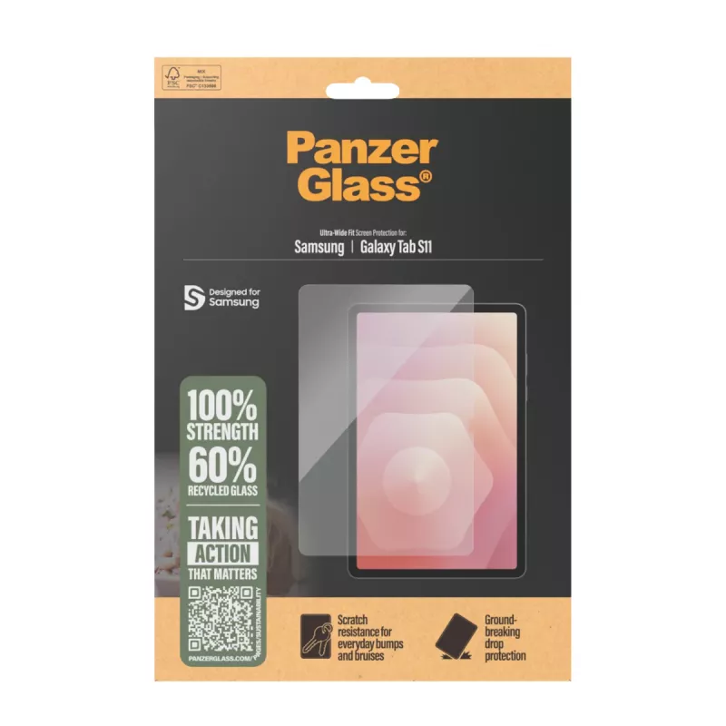 PanzerGlass Screen Protector for Samsung Galaxy Tab S11 — Tempered Glass, PET, Silicone, Ultra-Wide Fit, Transparent