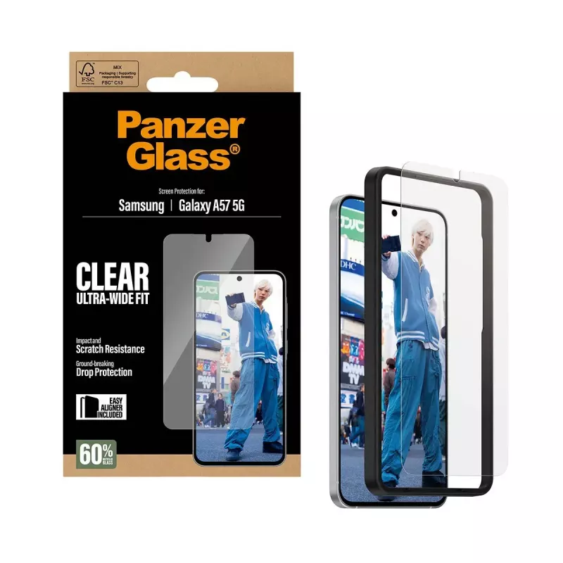 Screen Protector PanzerGlass Ultra-Wide Fit for Samsung Galaxy A57 5G — Clear, Scratch Resistant
