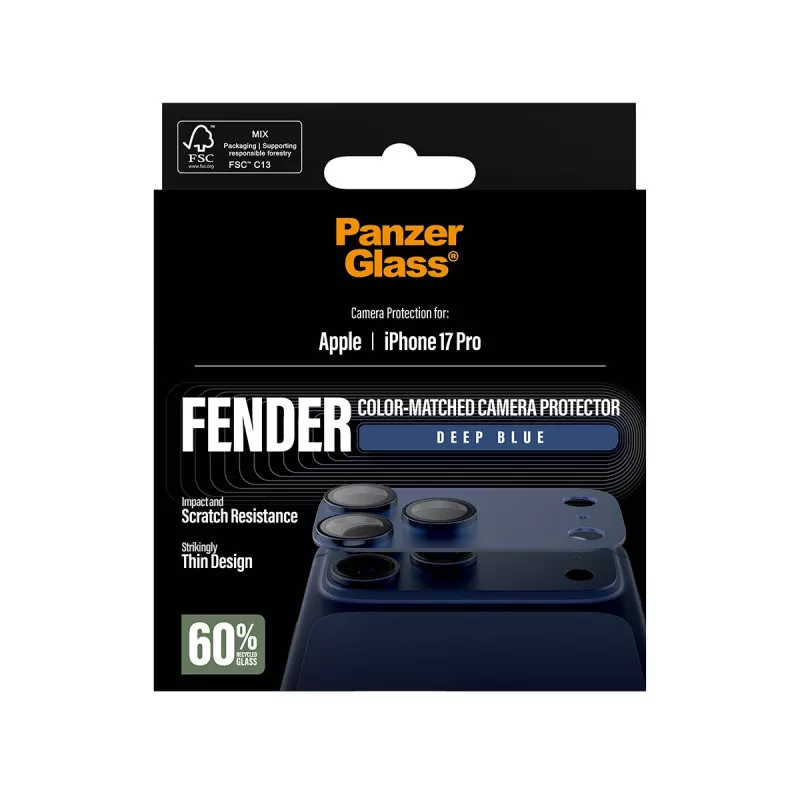 Camera protector PanzerGlass Fender Deep Blue for iPhone 17 Pro, silicone, scratch- and shock-resistant