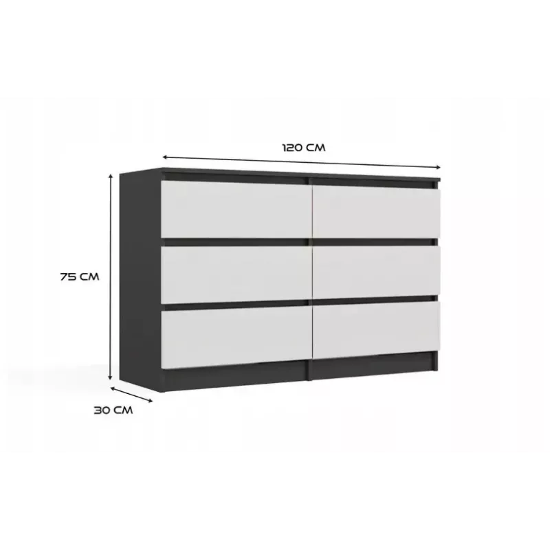 Chest of drawers Top E Shop MALWA M6 120 cm, 6 drawers, anthracite frame, white fronts