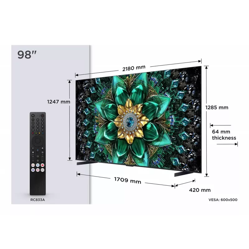 Television TCL 98 inch Q6C 4K Ultra HD QD-Mini LED 3840×2160, Google TV, 2.1ch, HDR10+
