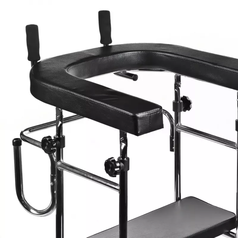Rehabilitation high walker ActionMed B200AM — standing support with seat, 4 wheels, adjustable height 100–125 cm, max load 120 kg, frame width 65 cm