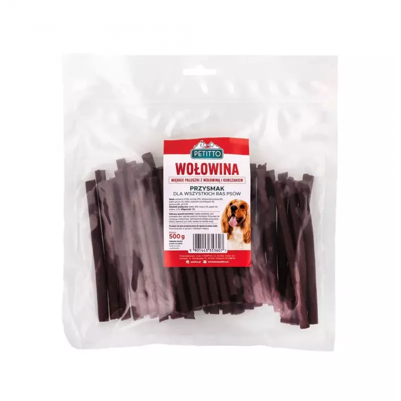 Dog treat PETITTO Soft beef sticks 500 g — training treats, beef flavor, grain-free, adult dogs