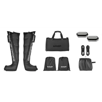 Lymphatic compression massager for legs ActiveJet ACM-PLUS-A1 S — battery 25 W, built-in battery, 330×840×60 mm, black/orange