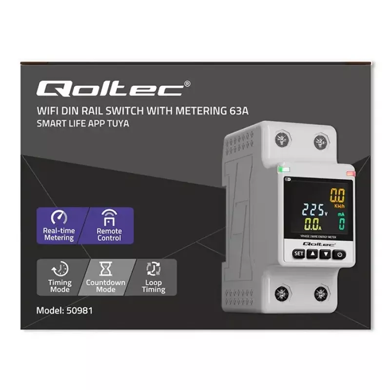 Single-phase energy consumption meter QOLTEC 50981 DIN35 230V 50Hz
