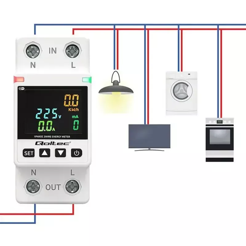 Single-phase energy consumption meter QOLTEC 50981 DIN35 230V 50Hz