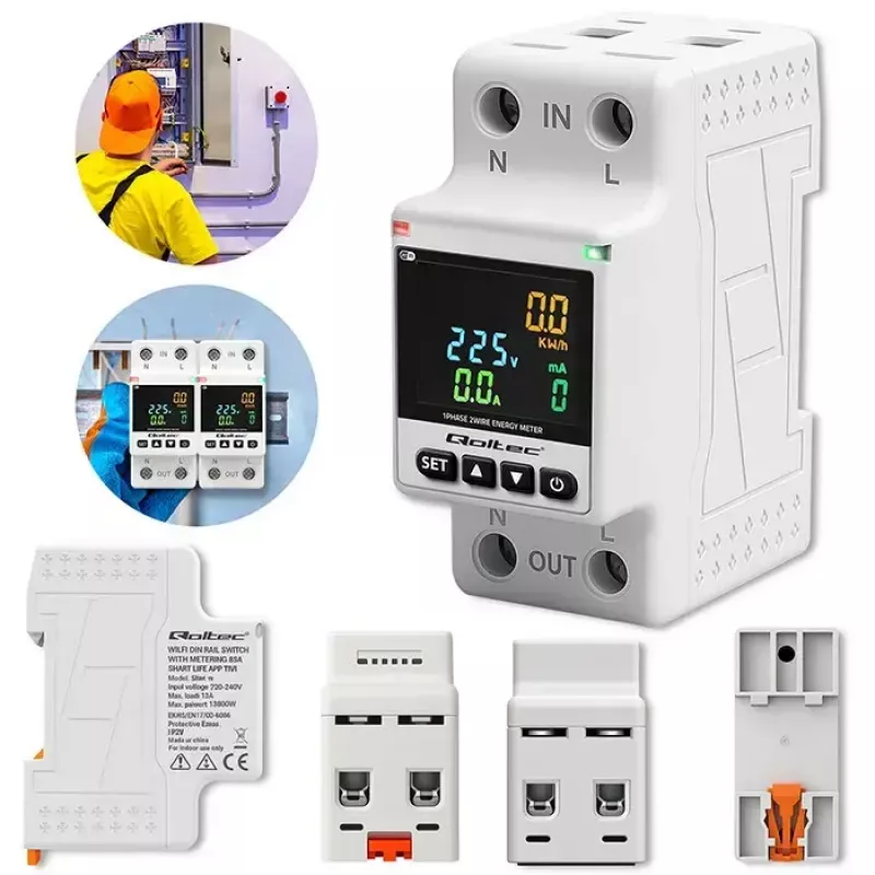 Single-phase energy consumption meter QOLTEC 50981 DIN35 230V 50Hz