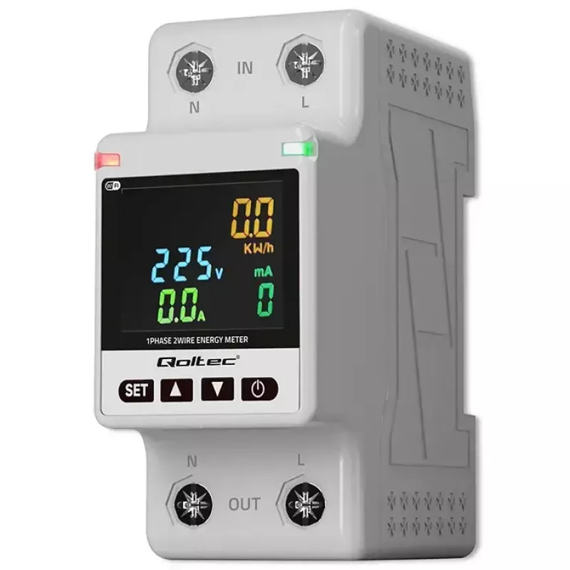 Single-phase energy consumption meter QOLTEC 50981 DIN35 230V 50Hz