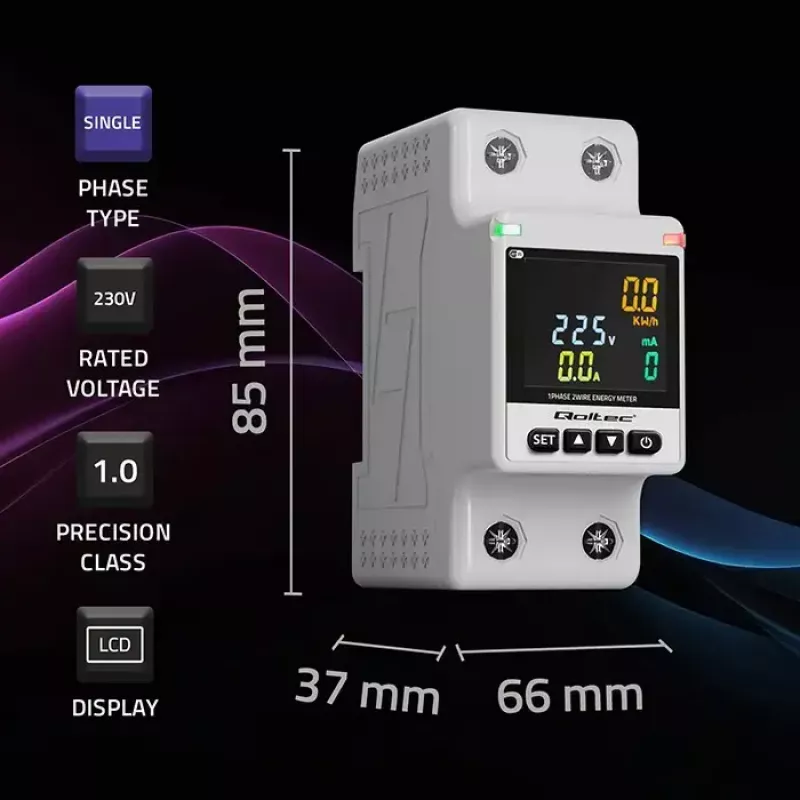 Single-phase energy consumption meter QOLTEC 50981 DIN35 230V 50Hz