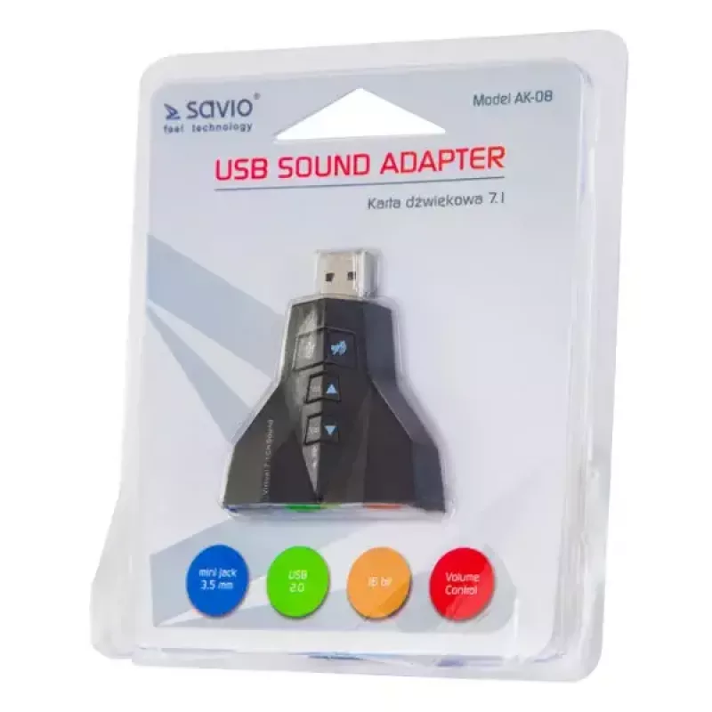 Sound Card Savio AK-08 USB 2.0 7.1 Interface