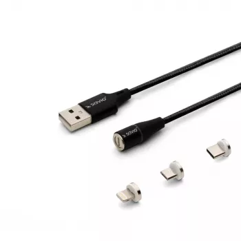 USB 2.0 cable SAVIO CL-155, USB A to interchangeable USB-C / Micro-USB B / Lightning, 2 m, black