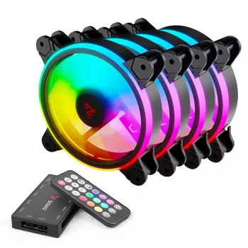 120mm ARGB Case Fan 4-pack SAVIO FAN-01 with Controller and Remote, 12 V, 1200 RPM, 25 dB (Black)