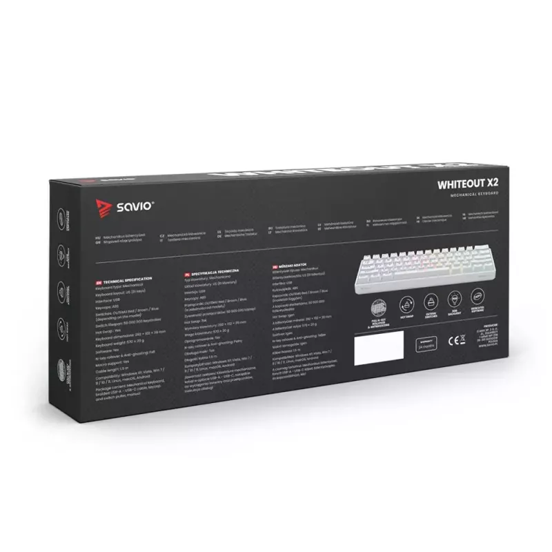Savio WHITEOUT X2 RED Gaming Keyboard USB QWERTY Mechanical 61 Keys