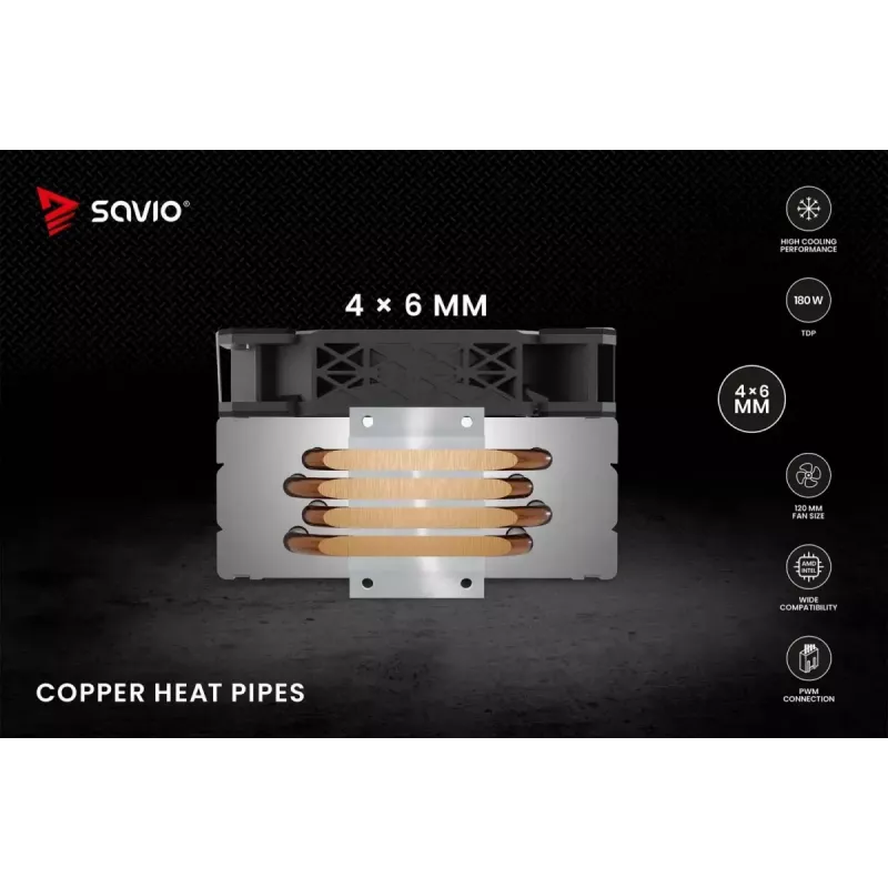 CPU air cooler SAVIO Vortex X2 Black – 120 mm fan, height 157 mm, PWM, LGA 2066 compatible