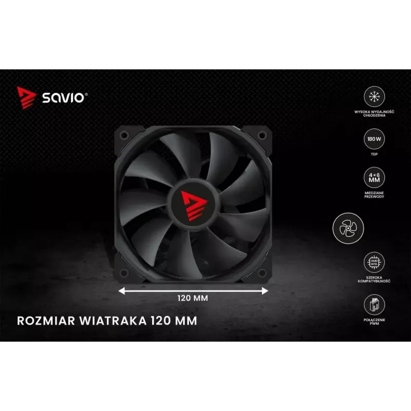 CPU air cooler SAVIO Vortex X2 Black – 120 mm fan, height 157 mm, PWM, LGA 2066 compatible