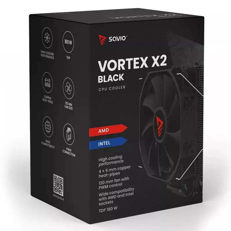 CPU air cooler SAVIO Vortex X2 Black – 120 mm fan, height 157 mm, PWM, LGA 2066 compatible