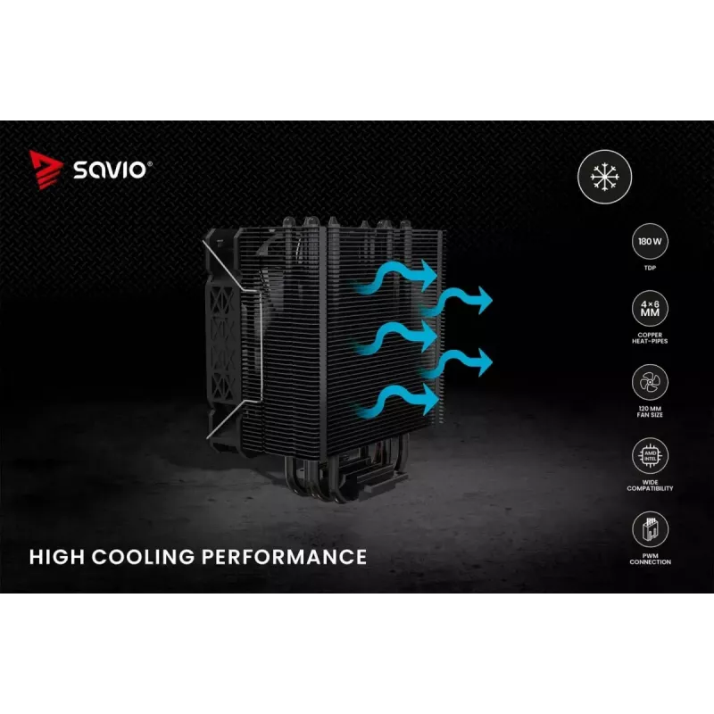 CPU air cooler SAVIO Vortex X2 Black – 120 mm fan, height 157 mm, PWM, LGA 2066 compatible