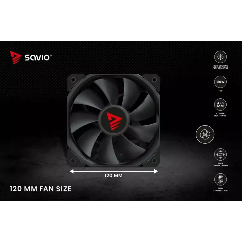 CPU air cooler SAVIO Vortex X2 Black – 120 mm fan, height 157 mm, PWM, LGA 2066 compatible