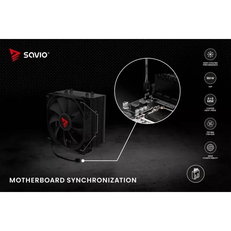 CPU air cooler SAVIO Vortex X2 Black – 120 mm fan, height 157 mm, PWM, LGA 2066 compatible