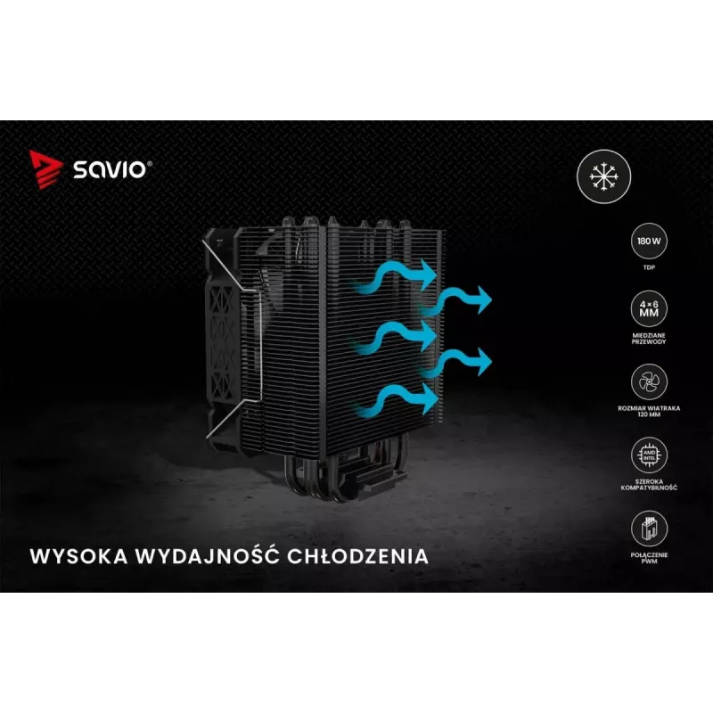 CPU air cooler SAVIO Vortex X2 Black – 120 mm fan, height 157 mm, PWM, LGA 2066 compatible