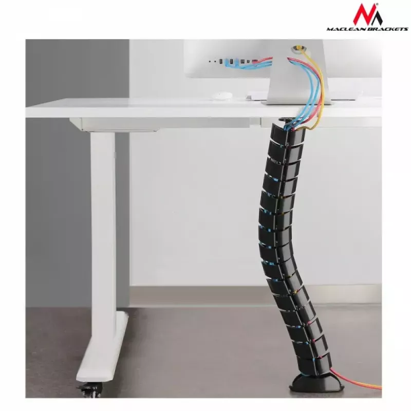 Cable organizer MACLEAN MC-768B — desk-mounted black cable management tray