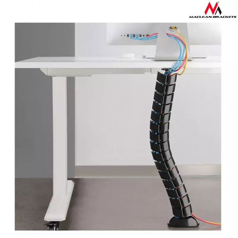 Cable organizer MACLEAN MC-768B — desk-mounted black cable management tray