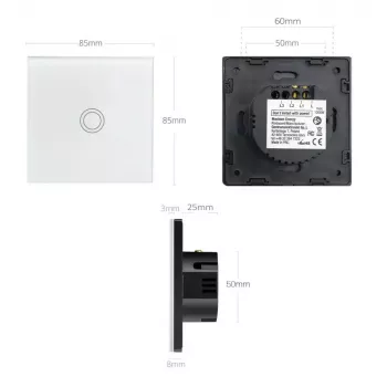 Touch light switch MACLEAN MCE703W, glass panel, 1 gang, 220V