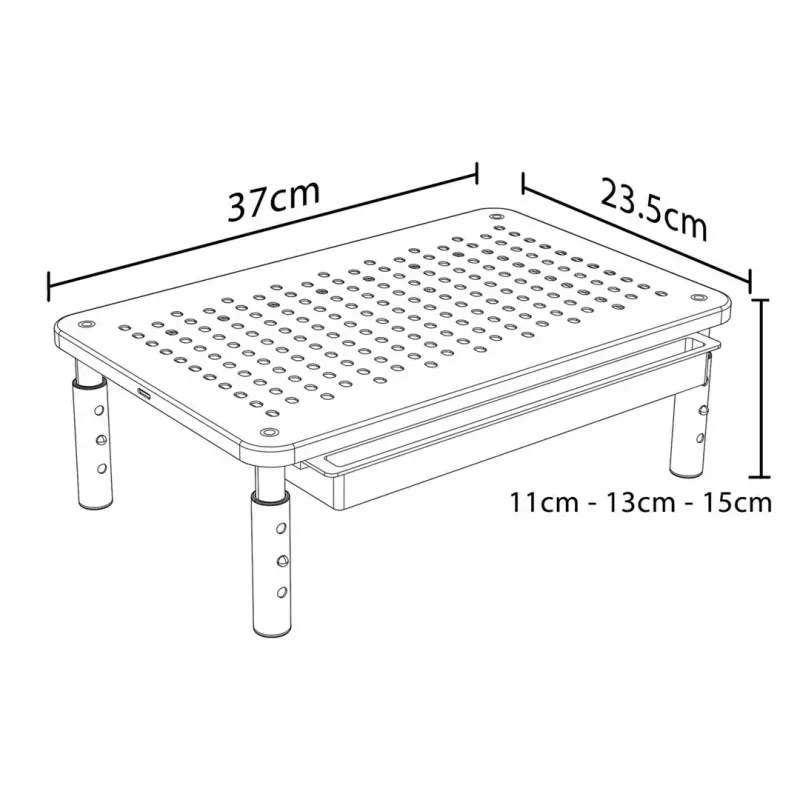Laptop stand MACLEAN MC-946 for 13–32 inch devices, 3-level height (11/13/15 cm), drawer, black, up to 20 kg