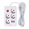 Power strip MACLEAN MCE393 W — 4 sockets + 3×USB, 110–240V, 2.1A USB, 2500W, 3 m, white