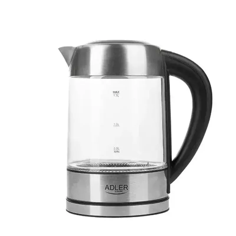 Electric kettle Adler AD 1247 1.7 L 2200 W Glass body Stainless steel elements Black